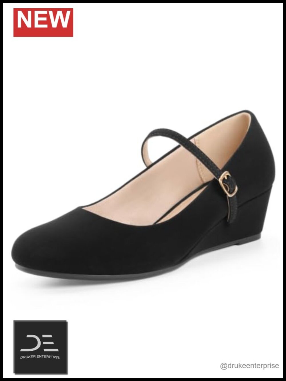 Comfortable Wedge Heels Closed Toe Pumps Ankle Strap 2"